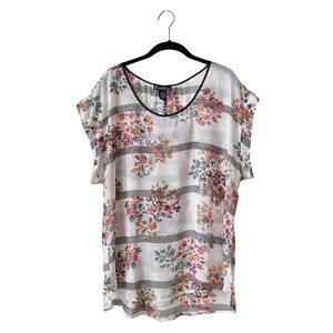 Signature Studio Top Women's Size XL White Floral Sheer Cap Sleeve Shell Career